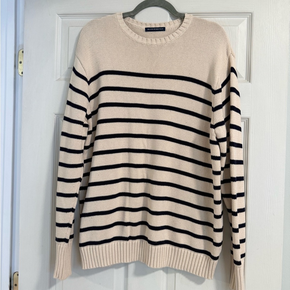 Brandy Melville Beige and Navy Striped Sweater
